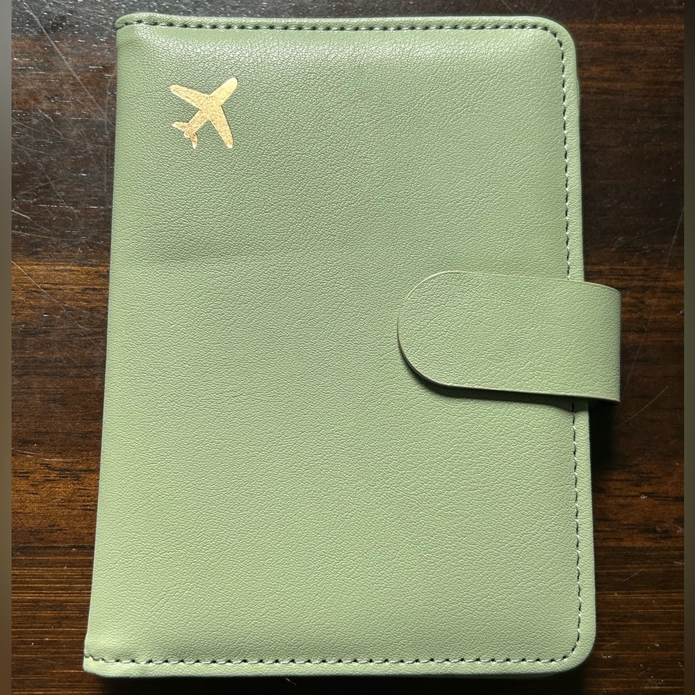 Sage green passport holder in faux leather